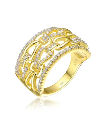 Rachel Glauber Ra 14K Gold Plated Clear Cubic Zirconia linked Cocktails Ring
