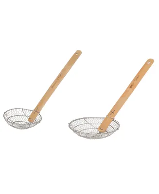 Helen's Asian Kitchen Spider Strainer, Stainless Steel Mesh with Natural Bamboo Handle, 1 each 7" and 5" Baskets