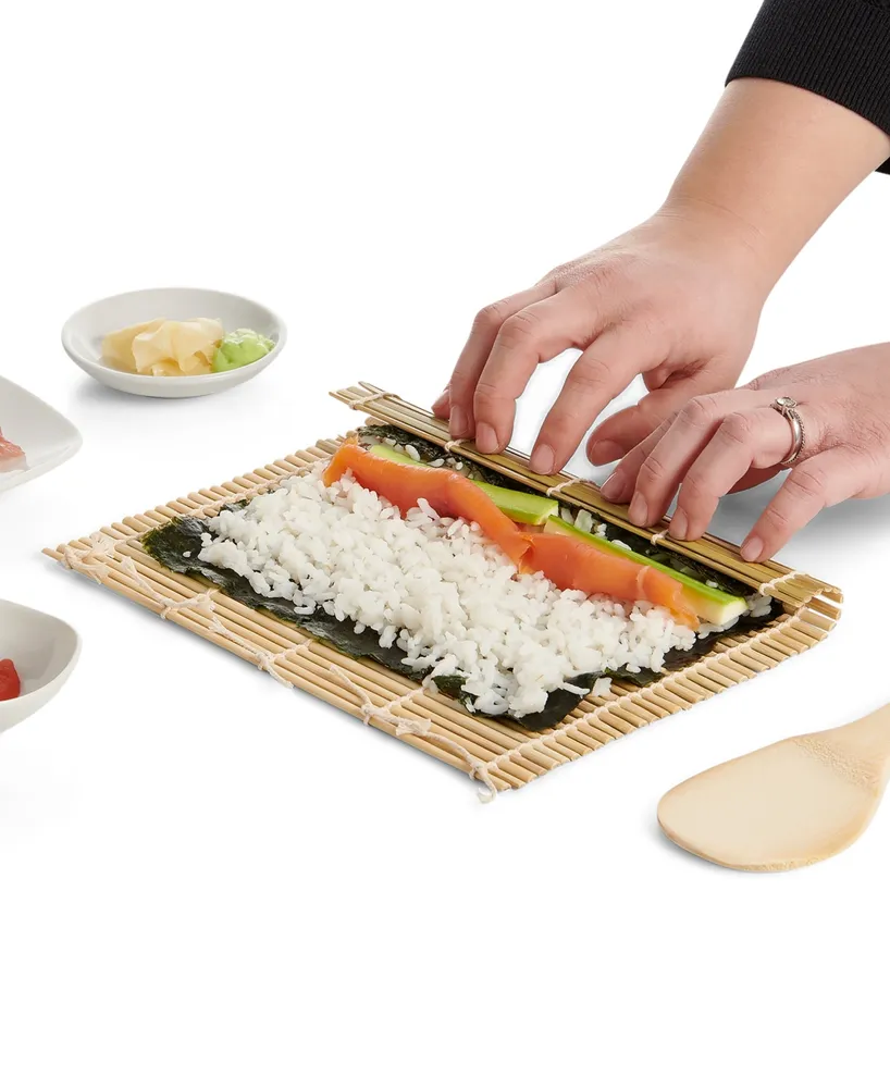 Helen's Asian Kitchen Sushi Rolling Set, Includes 2 Sushi Mats 2 Rice Paddles and 10-Pair Silk Wrapped Bamboo Chopsticks