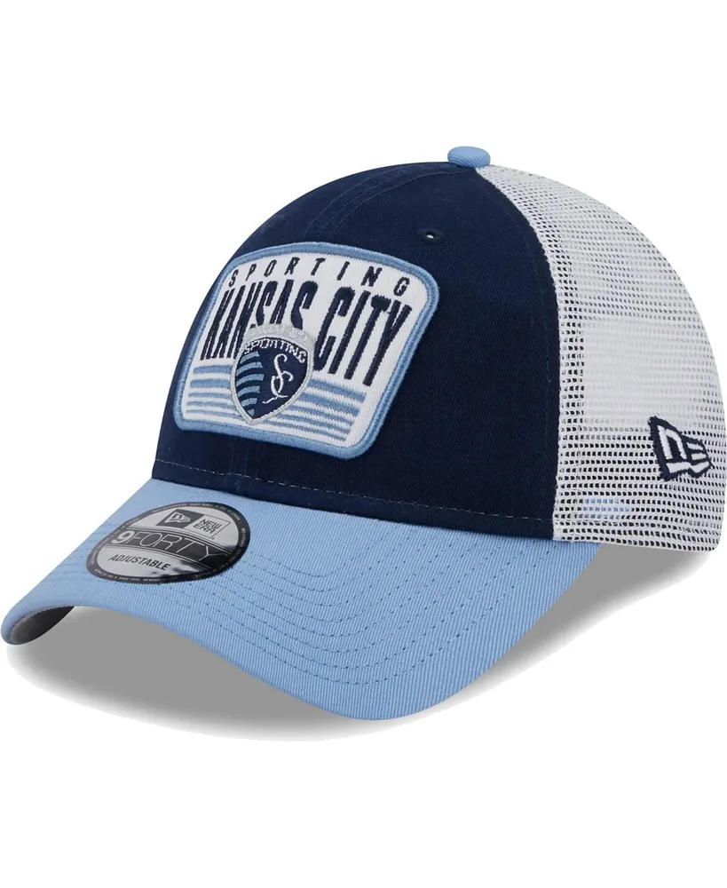Men's New Era Navy, Light Blue Sporting Kansas City Patch 9Forty Trucker Snapback Hat