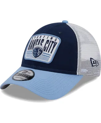Men's New Era Navy, Light Blue Sporting Kansas City Patch 9Forty Trucker Snapback Hat