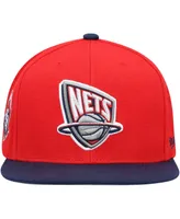 Men's Mitchell & Ness Red, Navy New Jersey Nets Hardwood Classics Team Side Fitted Hat