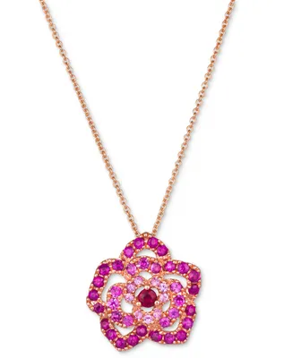 Le Vian Passion Ruby (1/10 ct. t.w.) & Bubble Gum Pink Sapphire (3/4 ct.t .w.) Flower Pendant Necklace in 14k Rose Gold, 18" + 2" extender