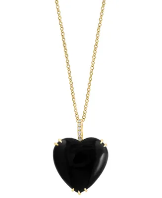 Effy Onyx & Diamond (1/20 ct. t.w.) Heart 18" Pendant Necklace in 14k Gold