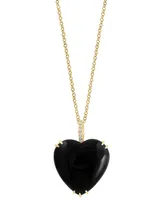 Effy Onyx & Diamond (1/20 ct. t.w.) Heart 18" Pendant Necklace in 14k Gold