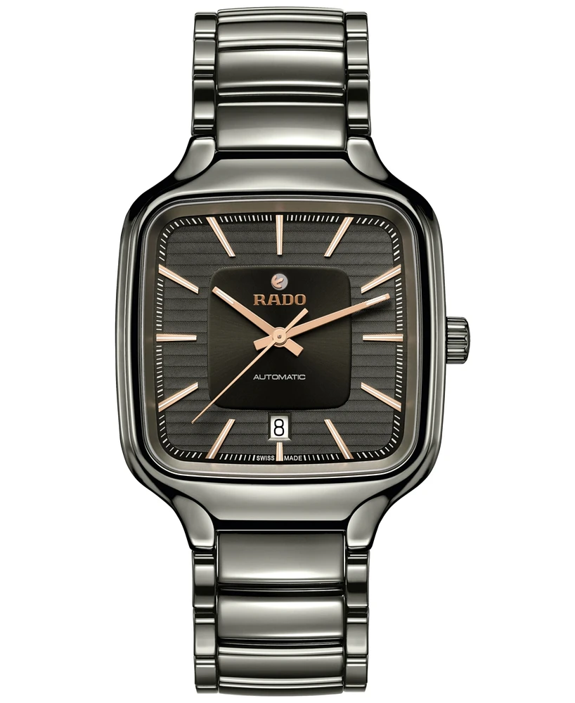 Rado Unisex Swiss Automatic True Square Gray High-Tech Ceramic Bracelet Watch 38mm