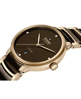 Rado Unisex Swiss Automatic Centrix Diamond (1/20 ct. t.w.) Brown High-Tech Ceramic & Rose Gold Pvd Bracelet Watch 39mm