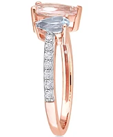 Morganite (1-1/6 ct. t.w.), Aquamarine (3/8 t.w.) & White Topaz Ring 10k Rose Gold