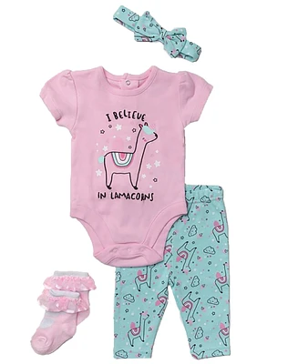 Lily & Jack Baby Girls Lamacorn Bodysuit, Leggings, Socks and Headband, 4 Piece Set