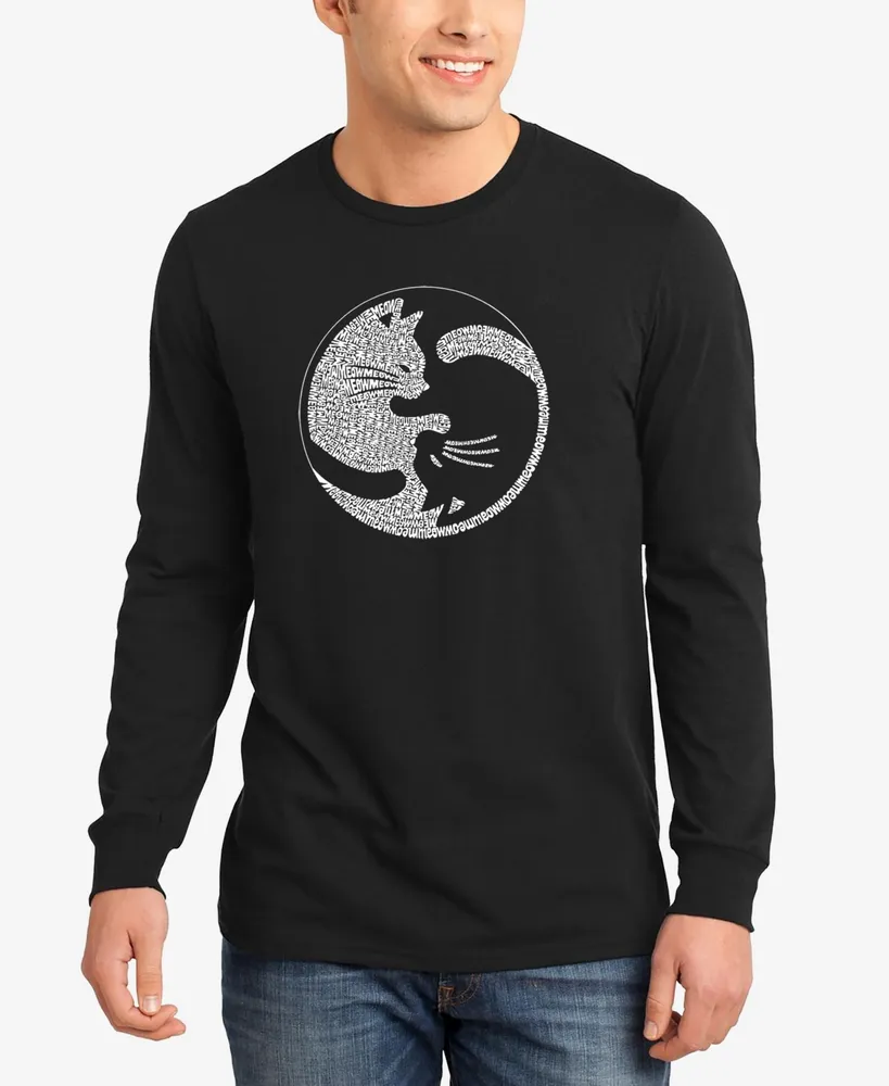 La Pop Art Men's Yin Yang Cat Word Long Sleeve T-shirt