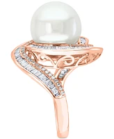 Effy Cultured Freshwater Pearl (12-1/2mm) & Diamond (3/4 ct. t.w.) Ring 14k White Gold (Also Available Yellow Rose Gold)