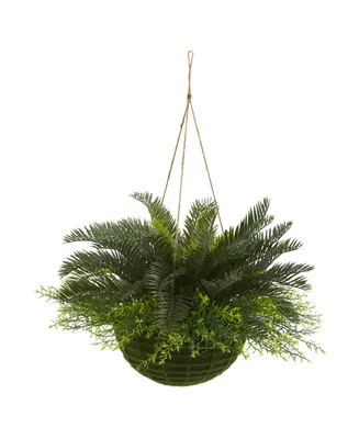 Nearly Natural Cycas Artificial Plant in Mossy Hanging Basket (Indoor/Outdoor)