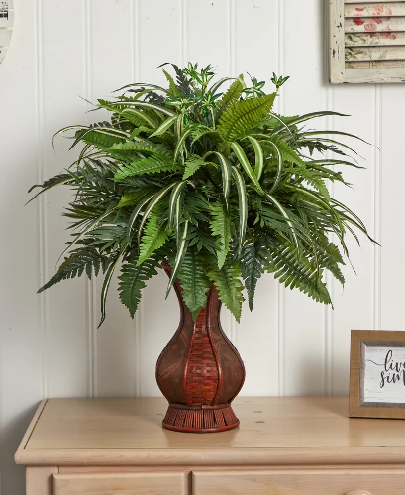 Nearly Natural 26" Mixed Greens and Fern Artificial Plant in Decorative Planter