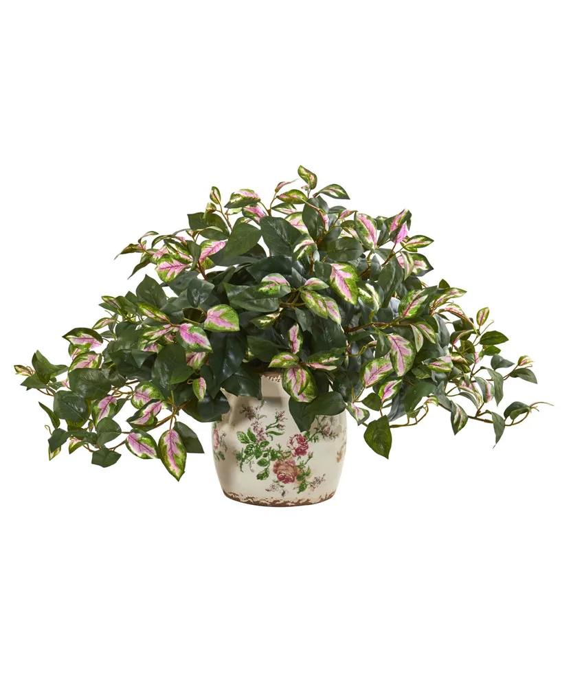 Nearly Natural Hoya Artificial Plant in Floral Print Planter