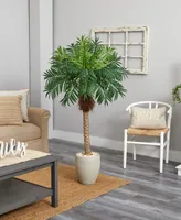 Nearly Natural 63" Robellini Palm Artificial Tree in Sandstone Planter