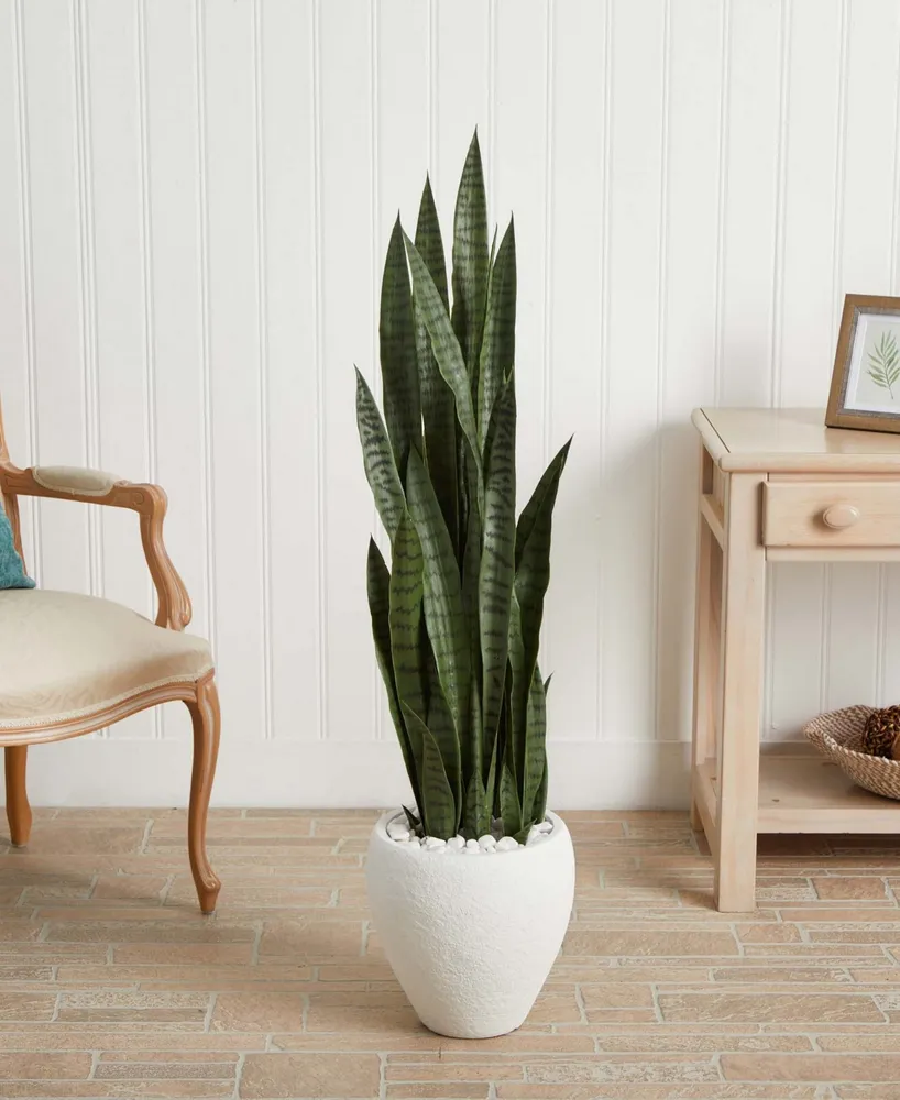 Nearly Natural 51" Sansevieria Artificial Plant in White Planter