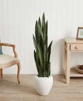 Nearly Natural 51" Sansevieria Artificial Plant in White Planter