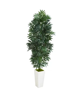 Nearly Natural 5' Bamboo Palm Artificial Plant in White Planter