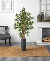 Nearly Natural 5' Bamboo Artificial Tree in Gray Cylinder Planter