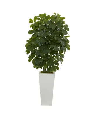 Nearly Natural 40" Schefflera Artificial Plant in White Vase - Real Touch