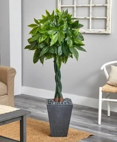 Nearly Natural 5' Money Artificial Tree in Slate Planter - Real Touch