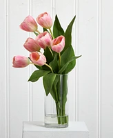 Nearly Natural Tulip Artificial Arrangement Cylinder Vase