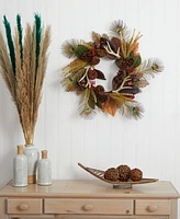 Nearly Natural 27" Magnolia Leaf, Berry, Antler & Peacock Feather Artificial Wreath