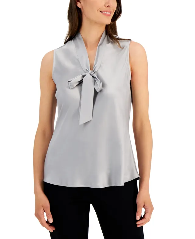 Kasper Petite Floral- Print V-Neck Sleeveless Blouse