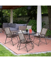 Costway Set of 4 Patio Folding Sling Chairs Steel Textilene Camping