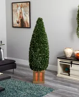 Nearly Natural 5' Boxwood Cone Topiary Artificial Tree with Decorative Planter