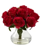 Nearly Natural Red Rose Arrangement with Vase