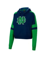 Women's Colosseum Heather Navy Notre Dame Fighting Irish Throwback Stripe Arch Logo Cropped Pullover Hoodie