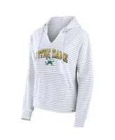 Women's Fanatics White Notre Dame Fighting Irish Striped Notch Neck Pullover Hoodie