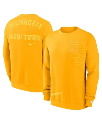 Men's Nike Gold Milwaukee Brewers Statement Ball Game Fleece Pullover Sweatshirt