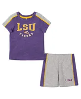 Infant Boys and Girls Boys and Girls Colosseum Purple, Heather Gray Lsu Tigers Norman T-shirt and Shorts Set