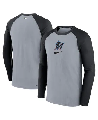 Men's Nike Gray Miami Marlins Authentic Collection Game Raglan Performance Long Sleeve T-shirt