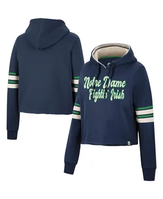 Women's Colosseum Navy Notre Dame Fighting Irish Retro Cropped Pullover Hoodie
