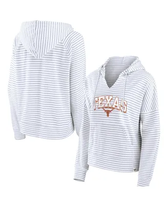 Women's Fanatics White Texas Longhorns Striped Notch Neck Pullover Hoodie