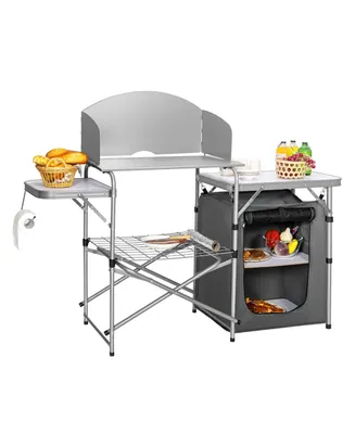 Costway Foldable Camping Table Outdoor Bbq Portable Grilling Stand
