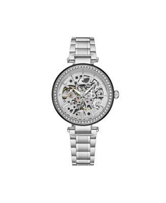 Stuhrling Women's Automatic Alloy Silver Case, Skeleton Dial,Silver Ss Link Bracelet Watch Crystal Studded Bezel - Silver