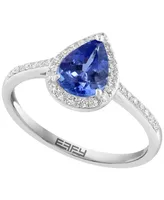 Effy Tanzanite (7/8 ct. t.w.) & Diamond (1/6 ct. t.w.) Pear Halo Ring in Sterling Silver