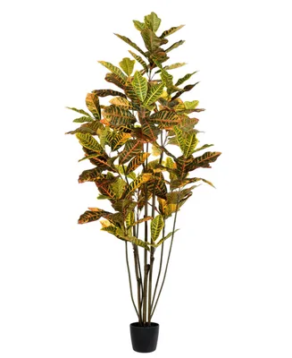 Vickerman 6' Potted Artificial Green and Orange Croton Tree