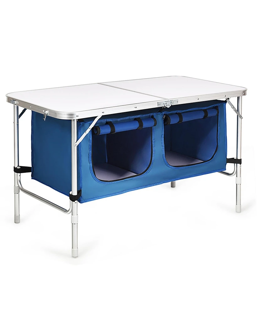 Costway Adjustable Camping Table Aluminum w/ Storage Organizer