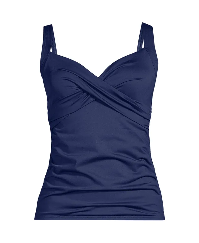 Lands' End Plus Tummy Control V-Neck Wrap Underwire Tankini Swimsuit Top