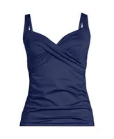 Lands' End Plus Size Tummy Control V-Neck Wrap Underwire Tankini Swimsuit Top