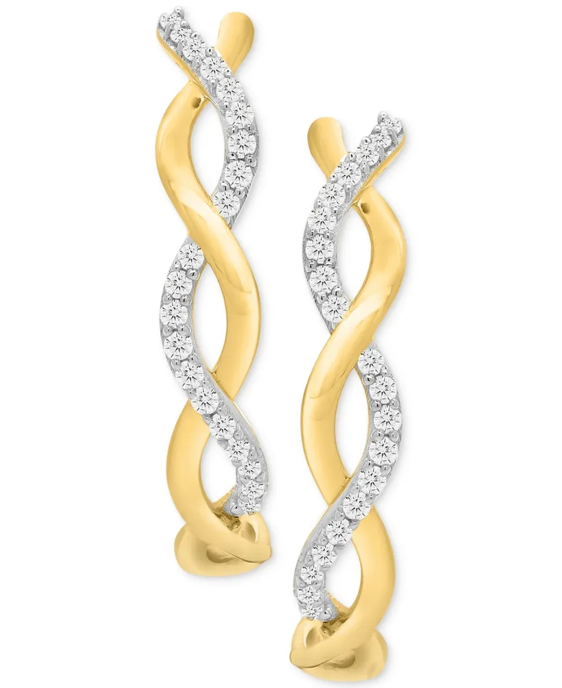 Diamond Twisted Small Hoop Earrings (1/4 ct. t.w.) in Sterling Silver & 14k Gold-Plate - Sterling Silver  Gold