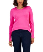 Jm Collection Women's Button-Sleeve Crewneck Sweater, Created for Macy's