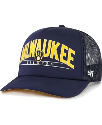 Men's '47 Brand Navy Milwaukee Brewers Backhaul Foam Trucker Snapback Hat