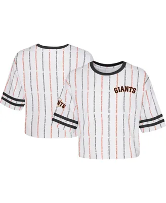 Big Girls White San Francisco Giants Ball Striped T-shirt