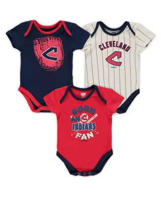Newborn Boys and Girls Navy, Red, Cream Cleveland Indians Three-Pack Number One Bodysuit